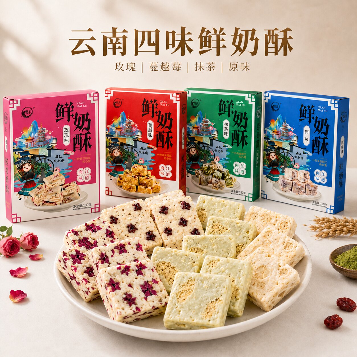 映象手作手工雪花酥自制网红零食抹茶蔓越莓独立包装礼盒装送礼