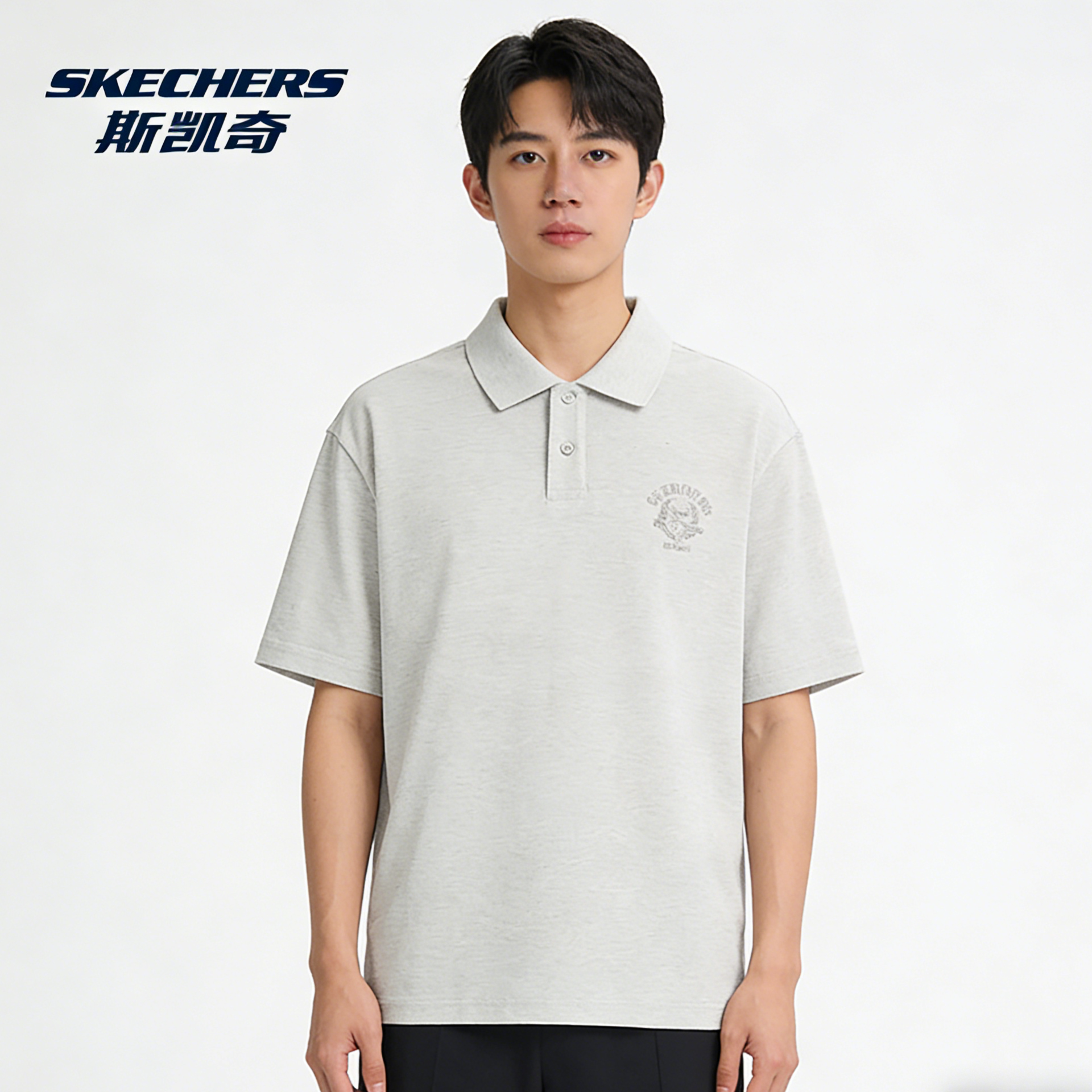 斯凯奇男士短袖POLO衫正品春季新款运动休闲简约风格针织棉短袖衫