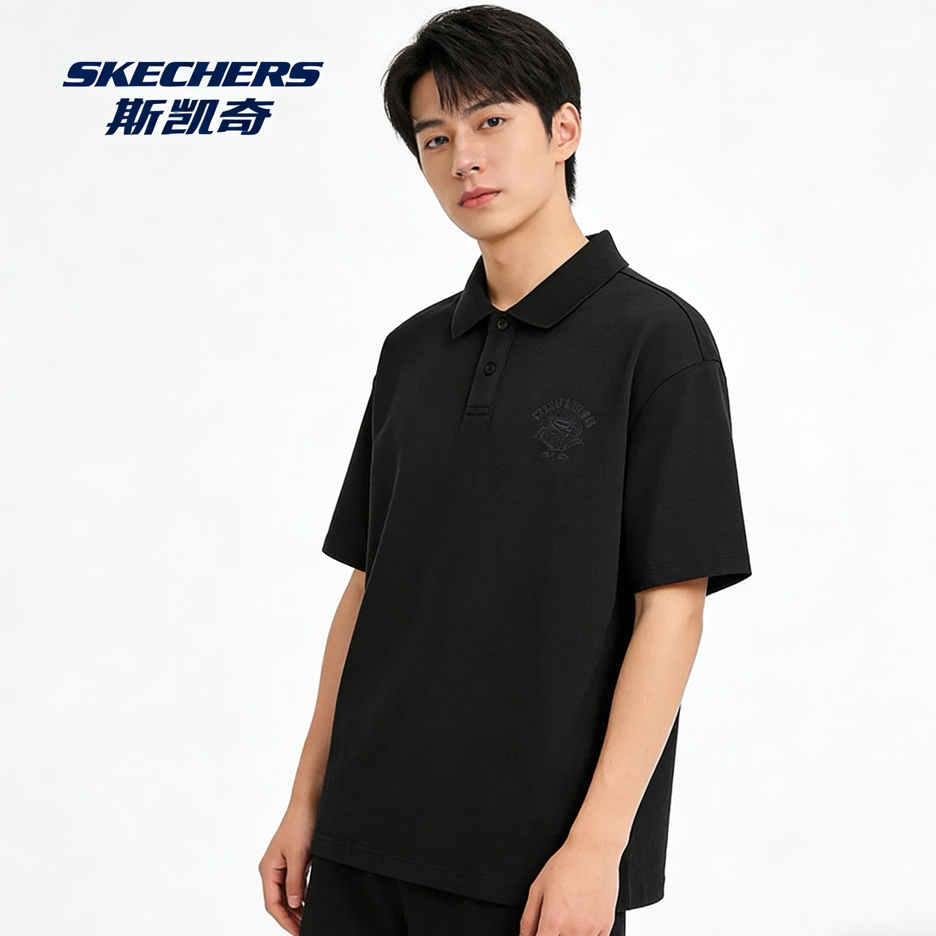 斯凯奇男士短袖POLO衫正品春季新款运动休闲简约风格针织棉短袖衫