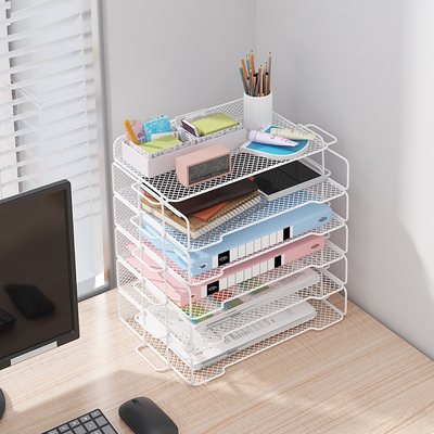 速发上艺多层文件架物公室用品桌面书架文件夹档案收纳架桌铁置办