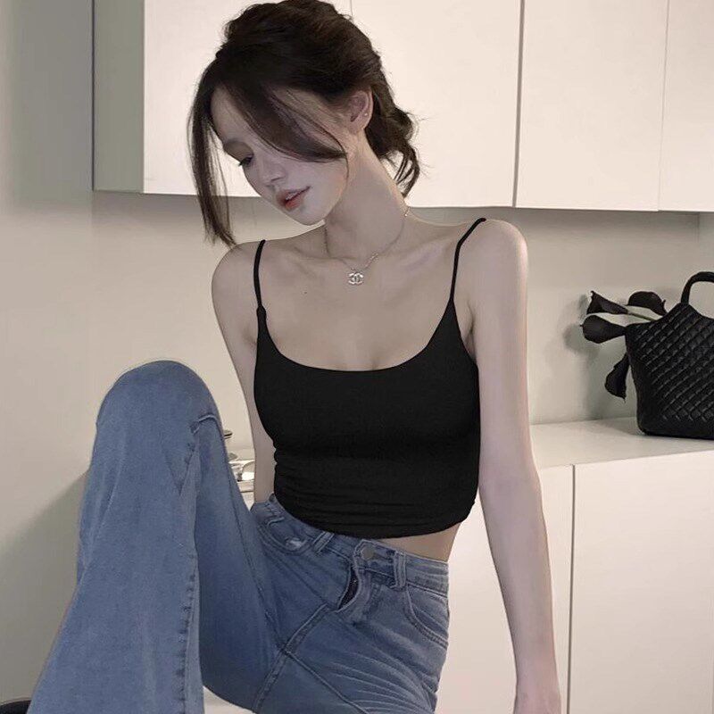 速发辣妹带胸垫露背吊带小背心夏季白色美背内搭设计感短款上衣外