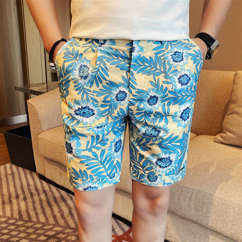 速发夏季新款男士休闲花短裤时尚潮流百搭中裤高级感痞帅五分西裤