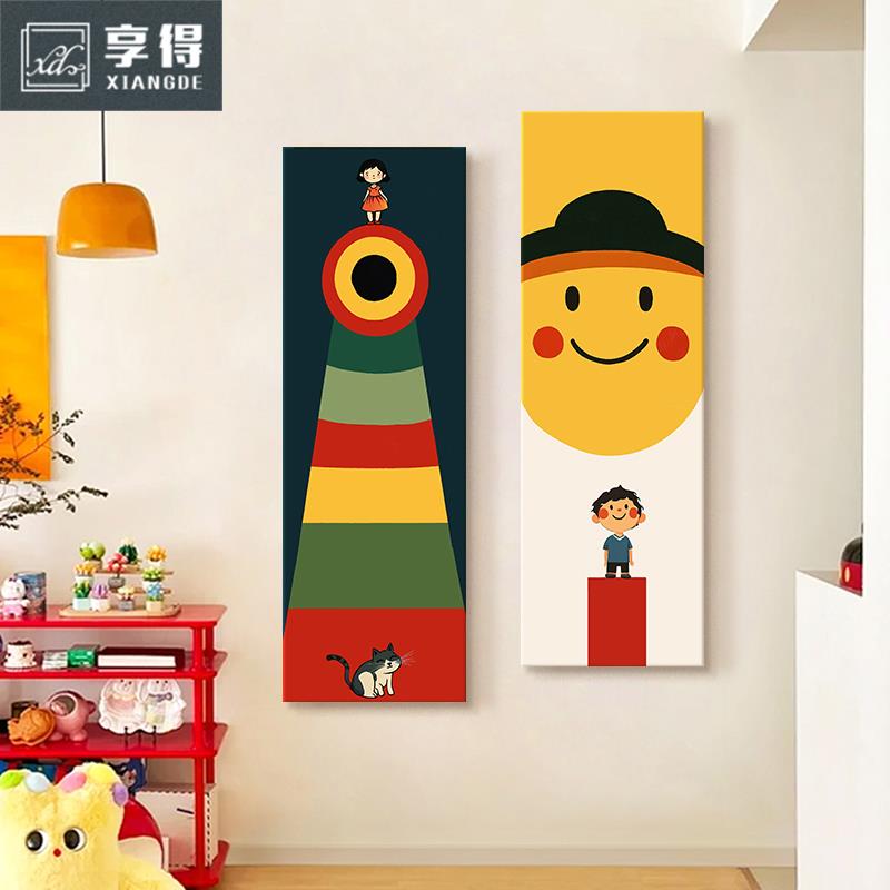 奶油风走廊过道装饰画趣味卡通客厅儿童房壁画多巴胺入户玄关挂画图片