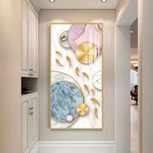 壁画走廊新中式 镶钻晶瓷画九鱼图招财入户玄关装 饰画竖版 轻奢挂画