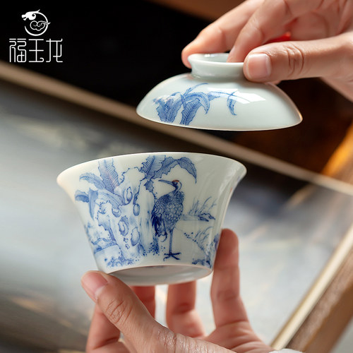 福玉龙景德镇手绘青花盖碗
