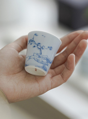 福玉龙明知山志青花陶瓷喝茶杯品茗杯高档个人专用手绘泡茶杯茶具
