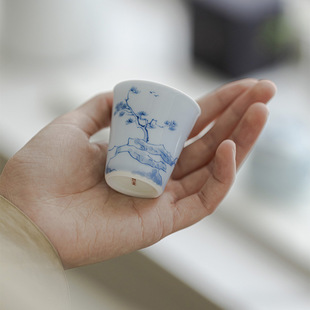 福玉龙明知山志青花陶瓷喝茶杯品茗杯高档个人专用手绘泡茶杯茶具