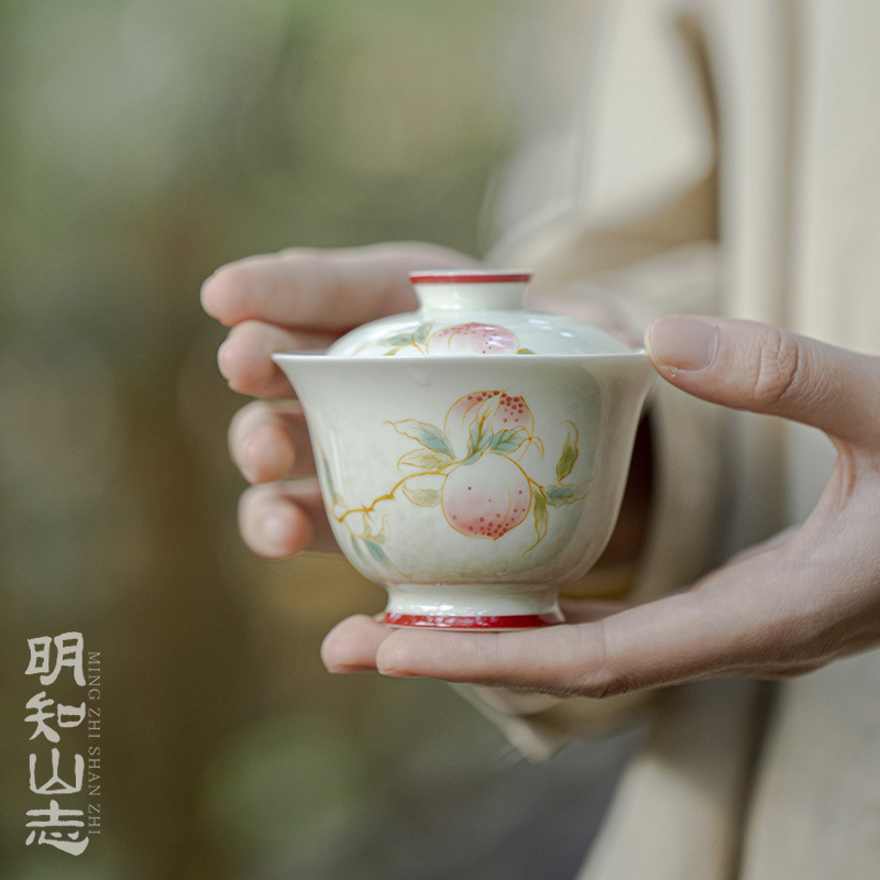 福玉龙明知山志手绘盖碗家用中式陶瓷茶碗功夫茶具高档泡茶碗茶杯