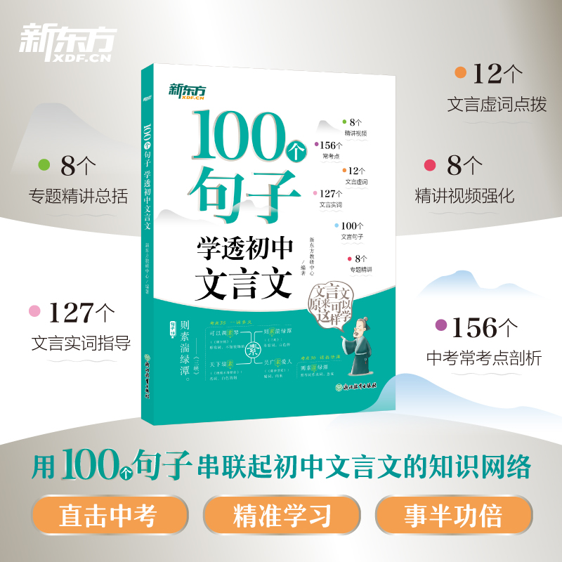 2025新东方初中必背文言文100个句子学透初中文言文七八九年级中考通用初中文言文全解专项训练实词虚词汇总文言文原来可以这样学