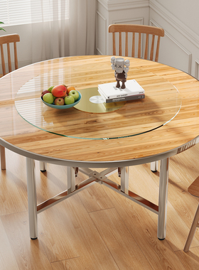 实木餐桌圆桌子面板带转盘餐厅饭店酒店大排档农村大圆桌多人吃饭