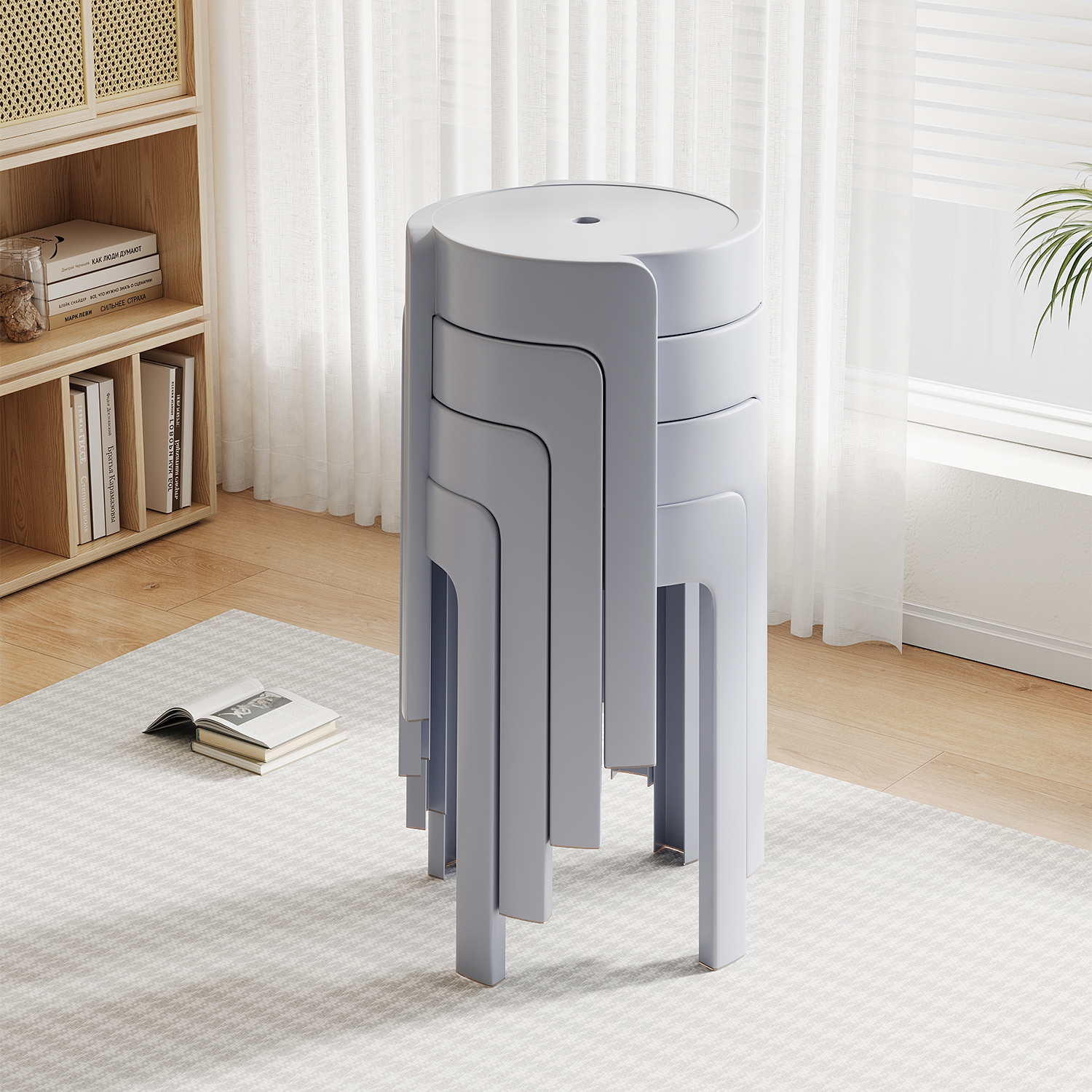 2025新款家用加厚塑料凳子可叠放圆凳现代简约客厅餐桌塑胶高椅子