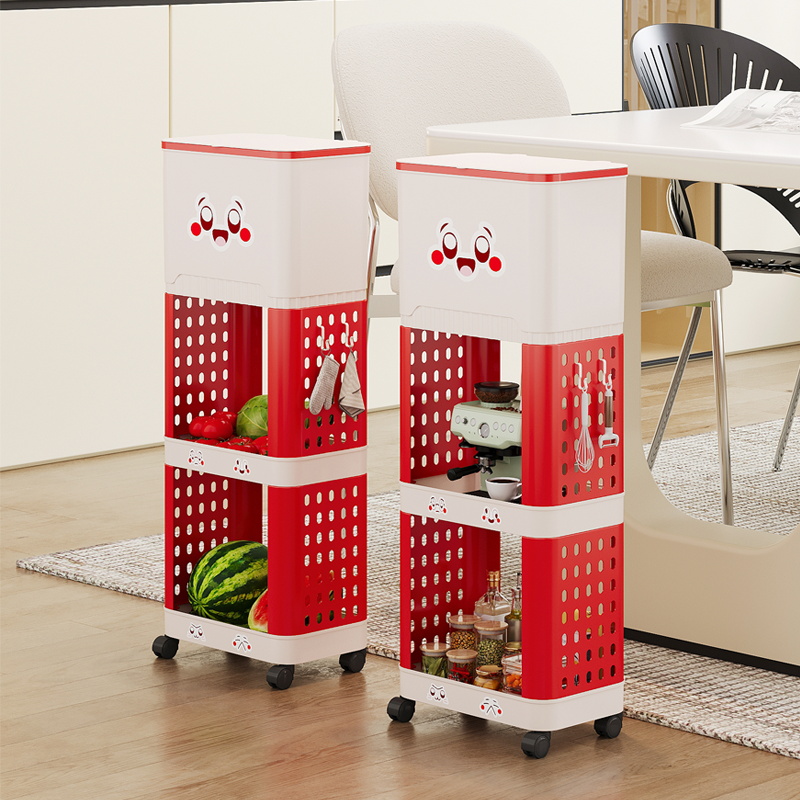 厨房垃圾桶拼色加高移动免弯腰专用可移动大容量置物篮带盖卫生桶