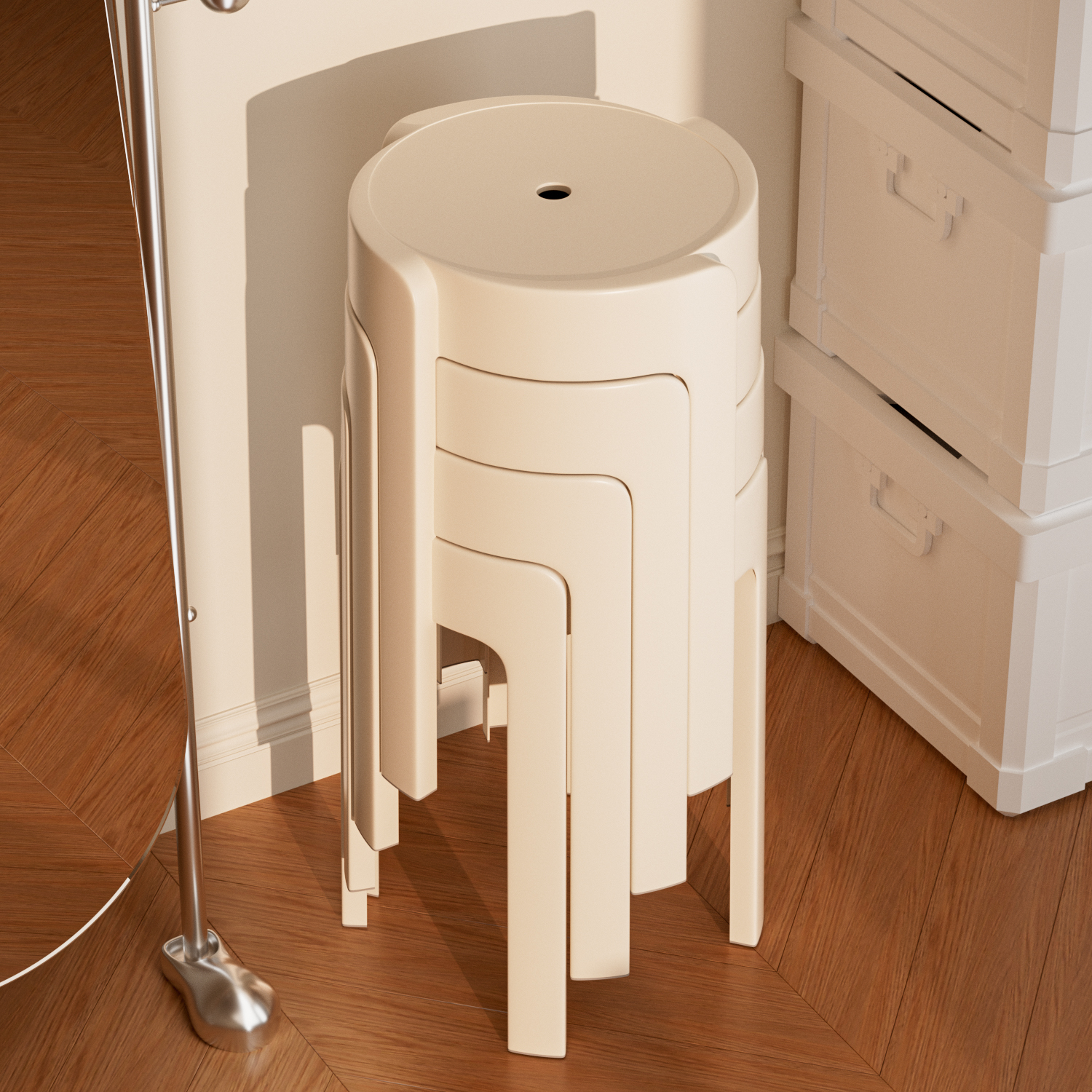 2025款北欧轻奢现代简约圆凳塑料小凳子客厅沙发凳设计师款大承重