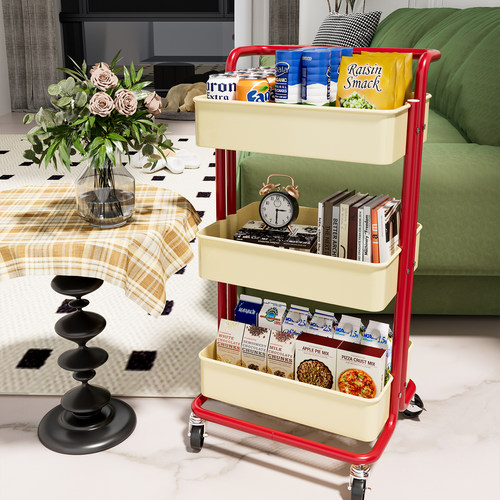 可移动书架落地置物架多层碳钢小推车零食杂物桌面旁阅读收纳书柜