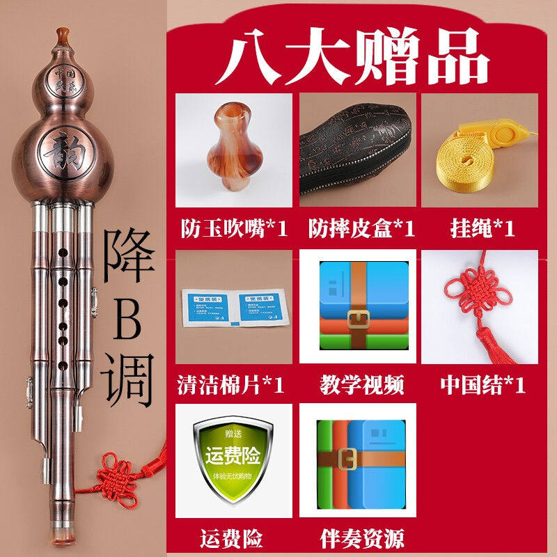 葫芦丝乐器c调降b调初学者儿童小学生专用7孔防摔耐用镀铜降B调-