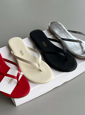 原单小众tkees人字拖红色人字拖女士拖鞋夹脚拖女黑色