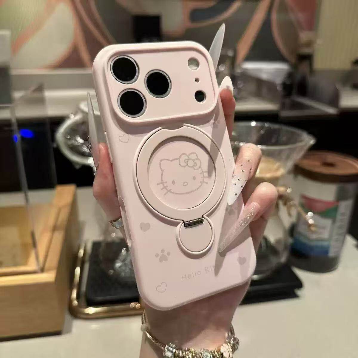 Magsafe磁吸液态硅胶适用苹果17Promax手机壳iPhone16Pro爱心Kitty猫15Pro带360°旋转支架14Pro防摔13保护套