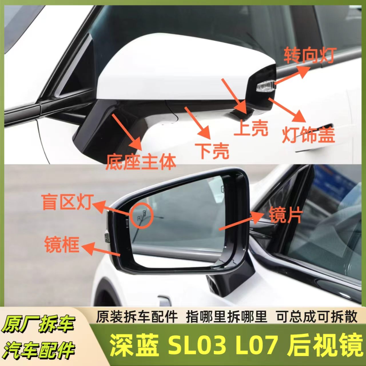 适用深蓝SL03反光镜片L07后视镜框倒车镜总成外壳底座电机转向灯