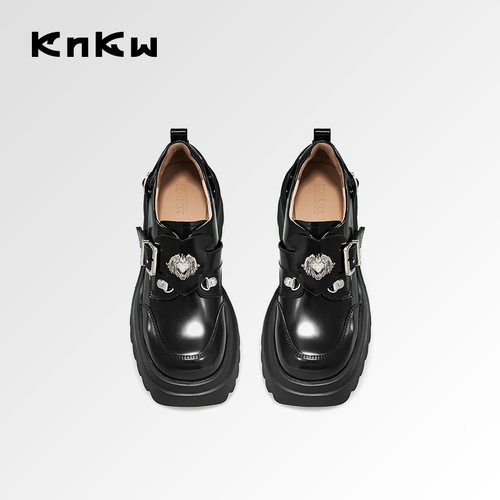 欧阳娣娣同款knkw厚底增高小皮鞋