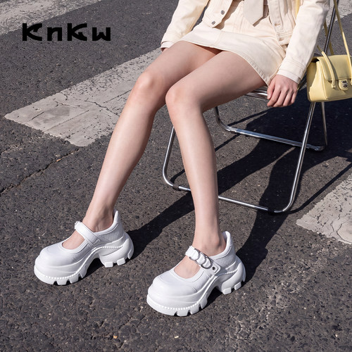knkw白色玛丽珍鞋厚底浅口单鞋女