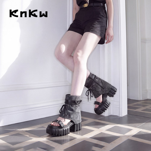 knkw时尚厚底裤管靴气质凉鞋女夏