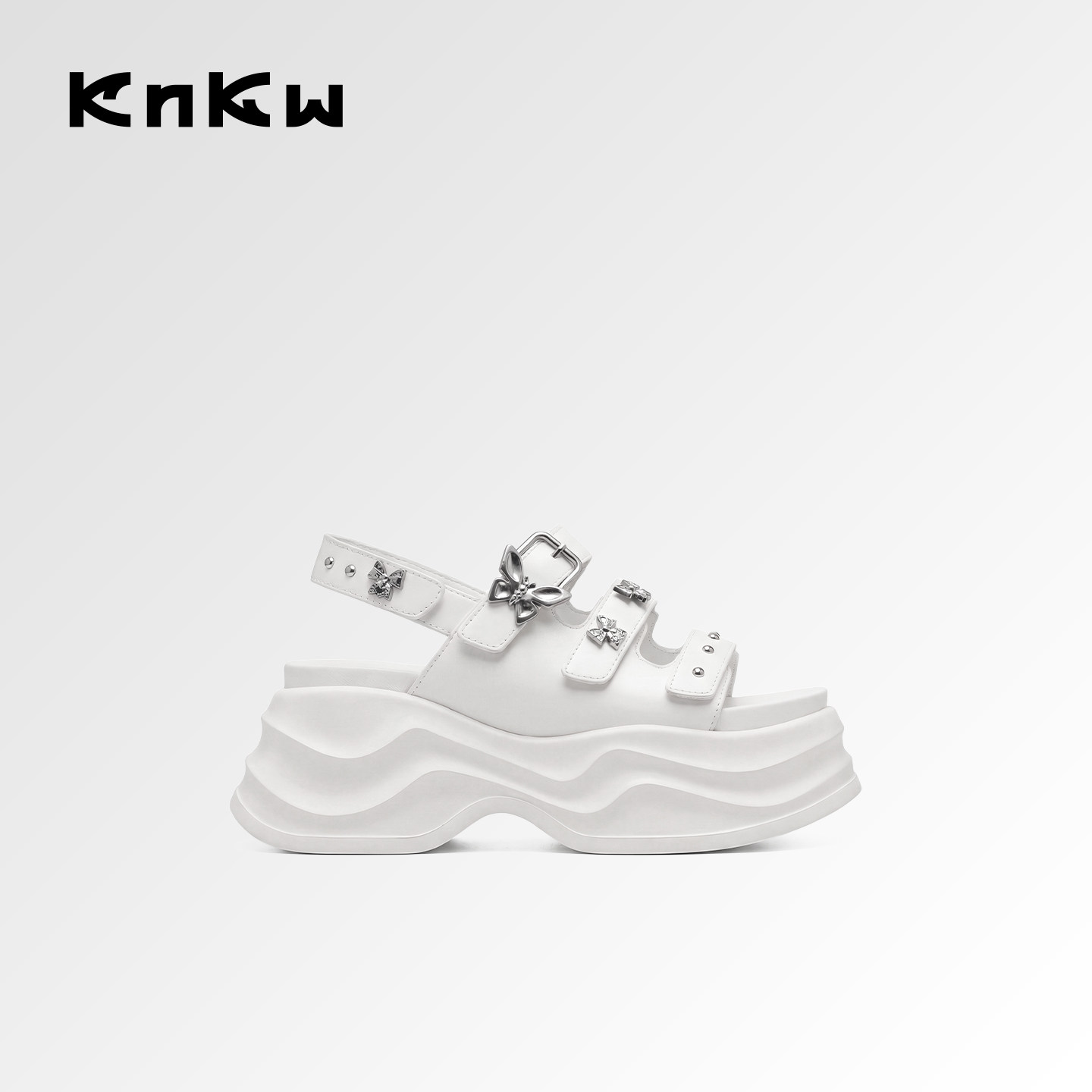 knkw星蝶流光外穿凉鞋女2026夏季新款厚底鞋休闲百搭高跟镂空单鞋