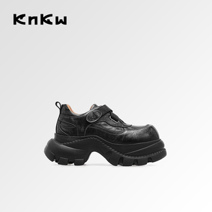 knkw复古粗跟乐福鞋2026春季新款休闲百搭小皮鞋女甜酷增高单鞋