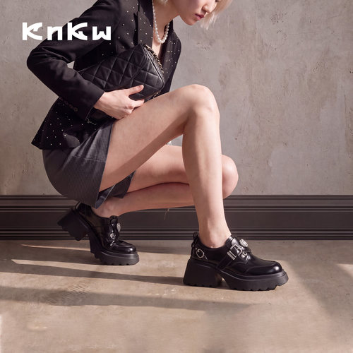 knkw甜酷风圆头厚底乐福潮流女鞋