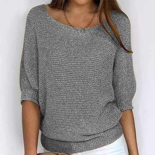 Women's round neck seven quarter sleeve top knitted sweater