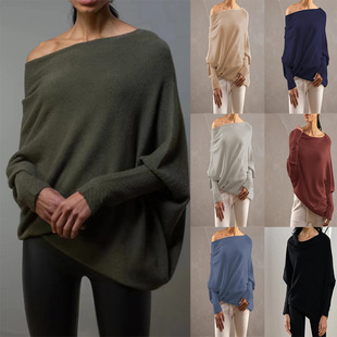 shoulder loose bat Women knitted off sleeve sweater女毛衣