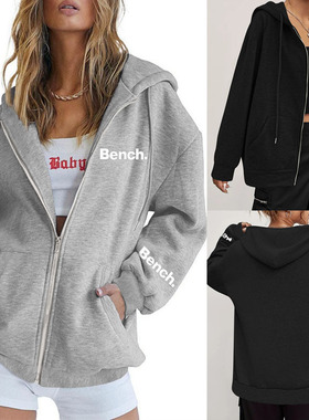 Women's letter printed hooded zipper sweatshirt jacket卫衣女