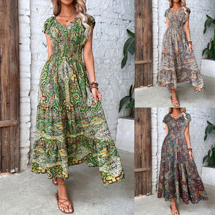 dress欧美女跨境印花波西米亚连衣裙 Bohemian Women printed