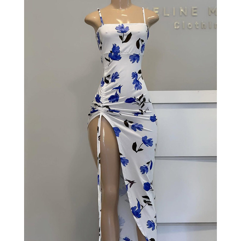 Strap tight long dress夏跨境热销白色吊带修身紧身长裙
