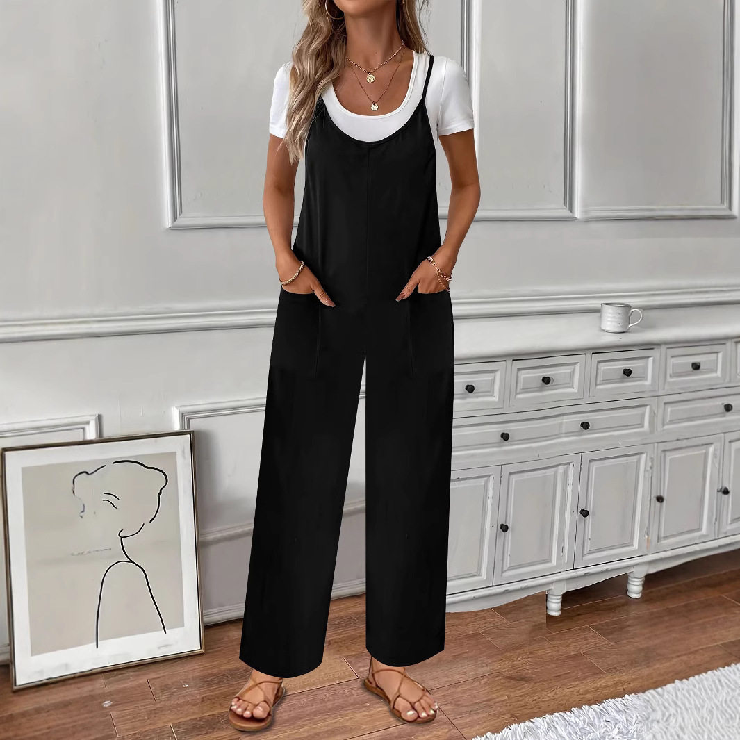 Women's pants, camisole jumpsuit女气质通勤口袋长裤吊带连体裤