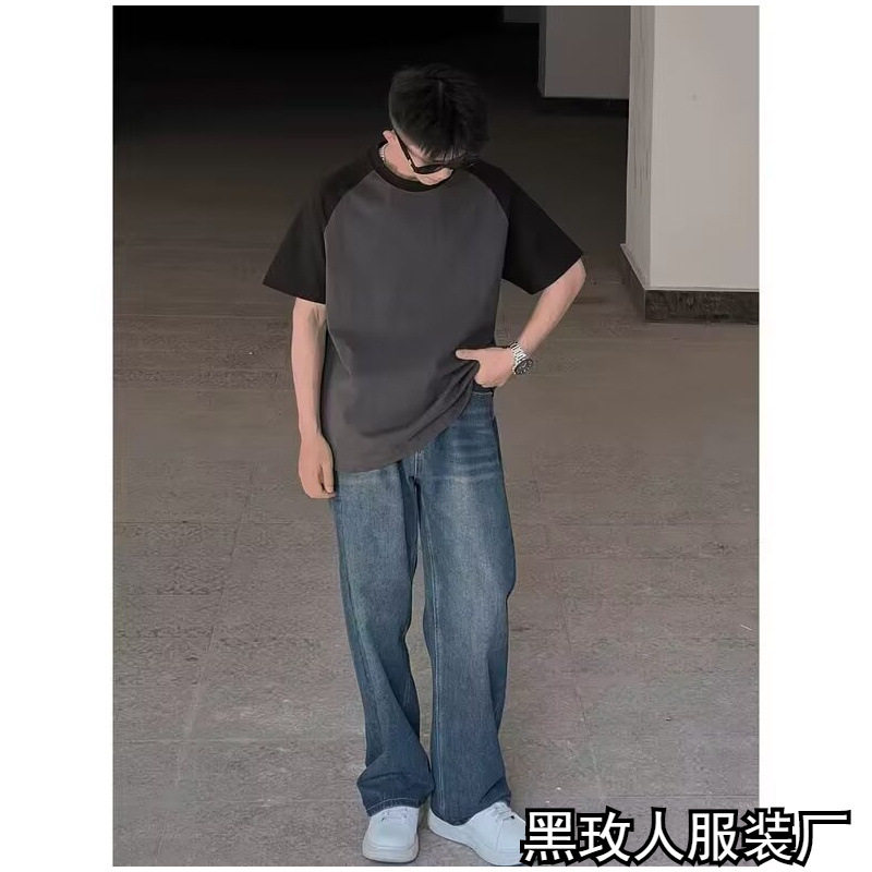 Vintage vintage loose wide leg jeans for men宽松阔腿牛仔裤男图片