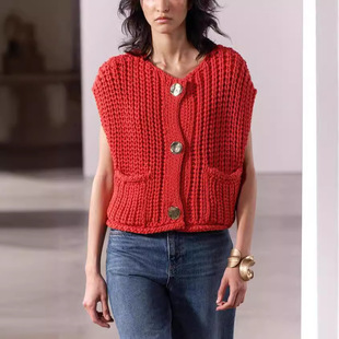 Women knitted sweater top V-neck sleeveless vest女无袖针织衫