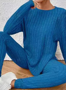 5XL Large Women Pit Strip Long Sleeve+Pants Home Set家居套装