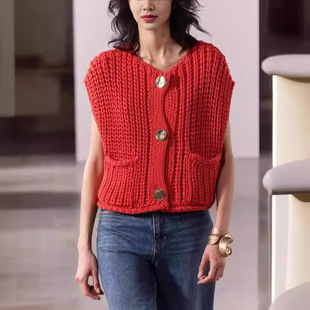 Women V-neck sleeveless vest sweater女针织衫V领无袖背心毛衣