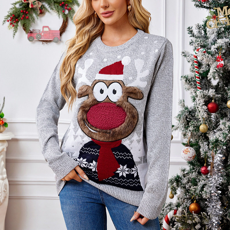 Women loose parent-child Christmas sweater亲子装套头圣诞毛衣
