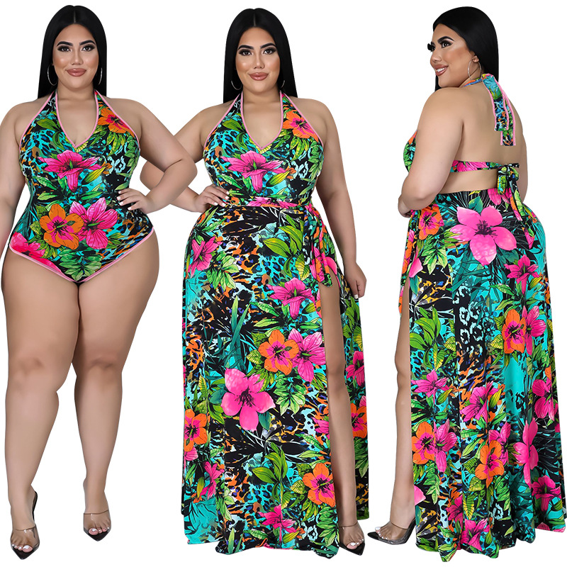 Over sized fat women's print two-piece sleeveless shorts set