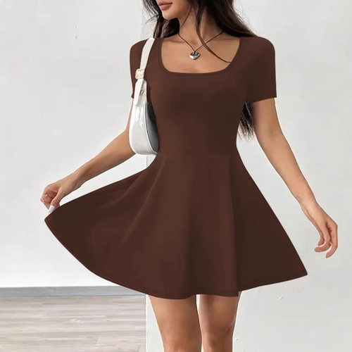 Women's sexy low neck dress性感低领女收腰连衣短裙防走光短裤