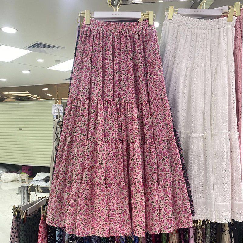 Women's skirt high waist slimming floral mid length skirt女