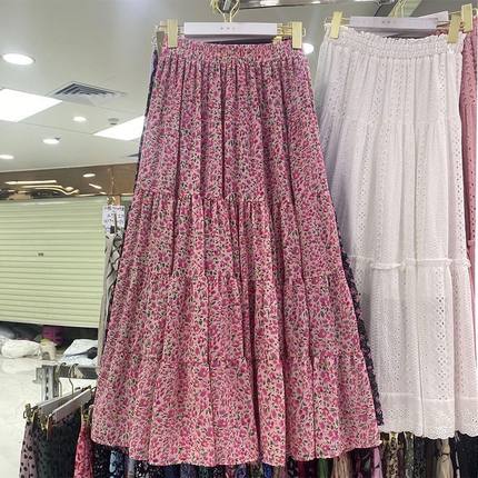 Women's skirt high waist slimming floral mid length skirt女