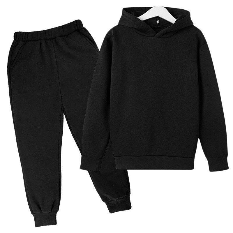 Velvet children's solid color hooded sweatshirt set儿童卫衣