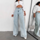 wide tube Straight women loose washed jeans女牛仔裤 leg