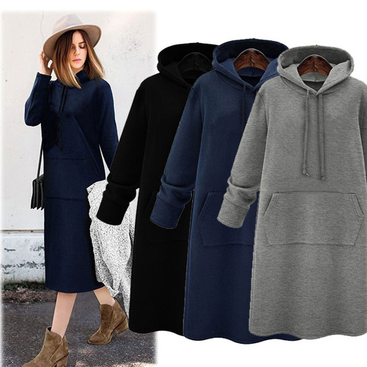 4XL plus size women long hoodie jacket dress长款卫衣外套裙女