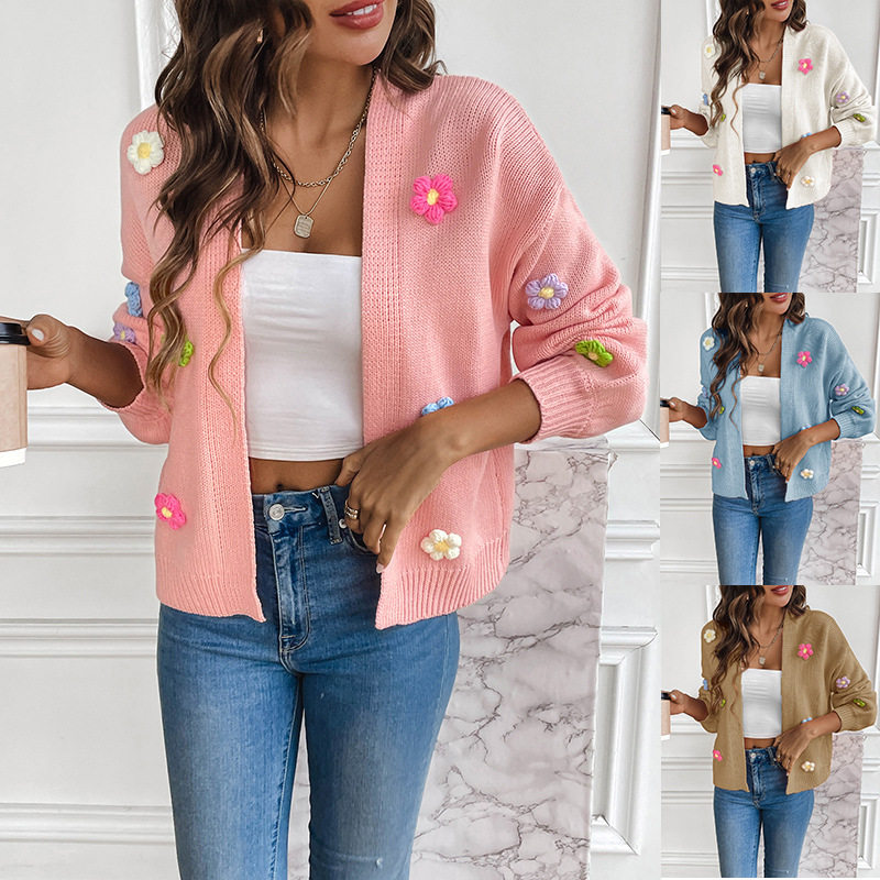 Women floral cardigan sweater jacket花朵开衫毛衣外套女慵懒风