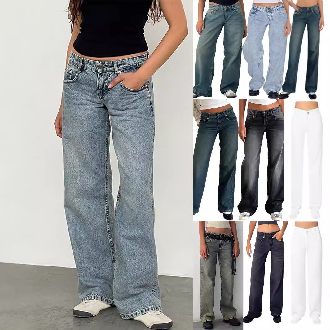 Women's straight leg jeans跨境欧美女士牛仔直筒牛仔裤