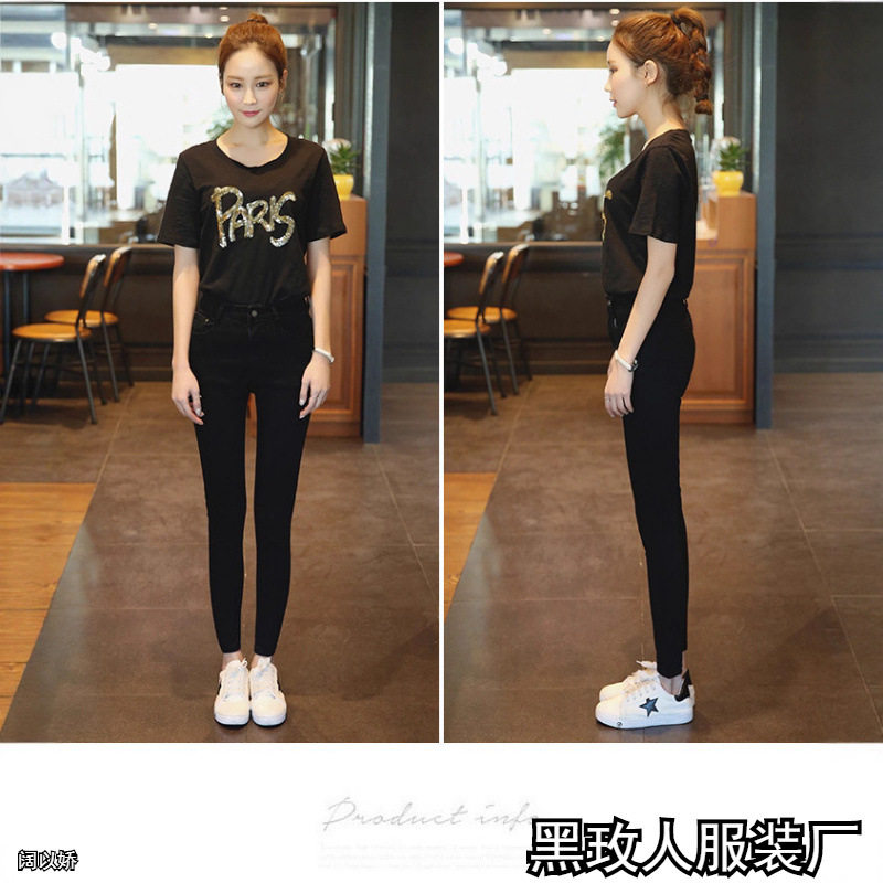 Women's high waisted elastic tight jeans牛仔裤女高腰弹力紧身