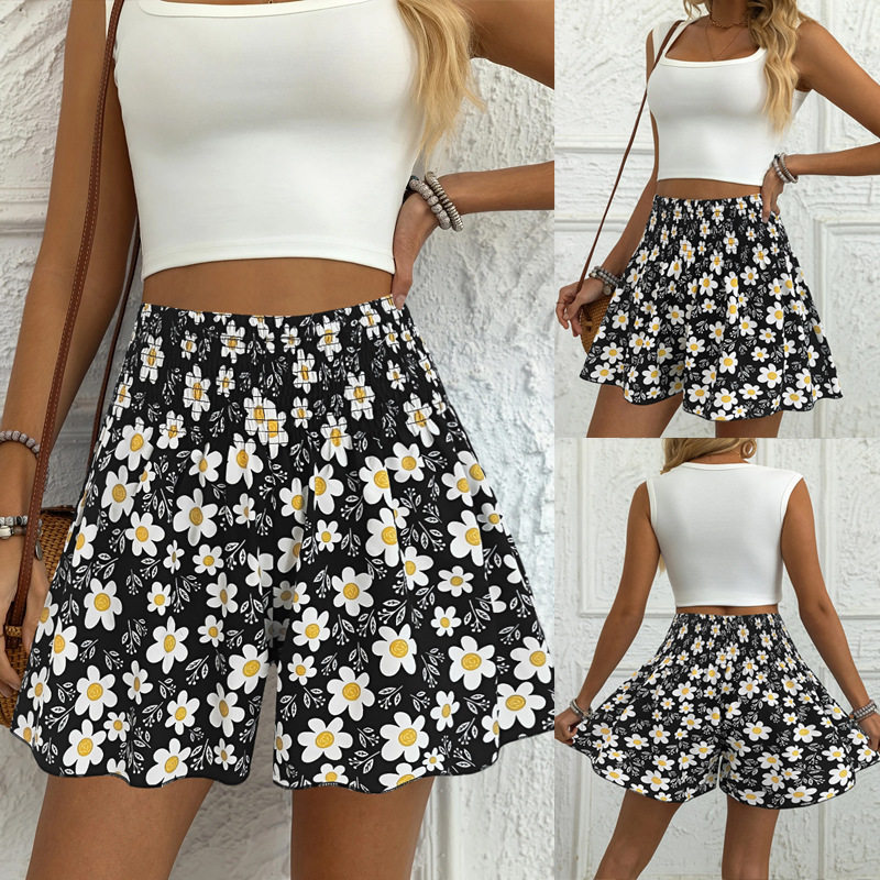 Women's printed beach shorts花卉印花裙裤女夏季外穿沙滩短裤
